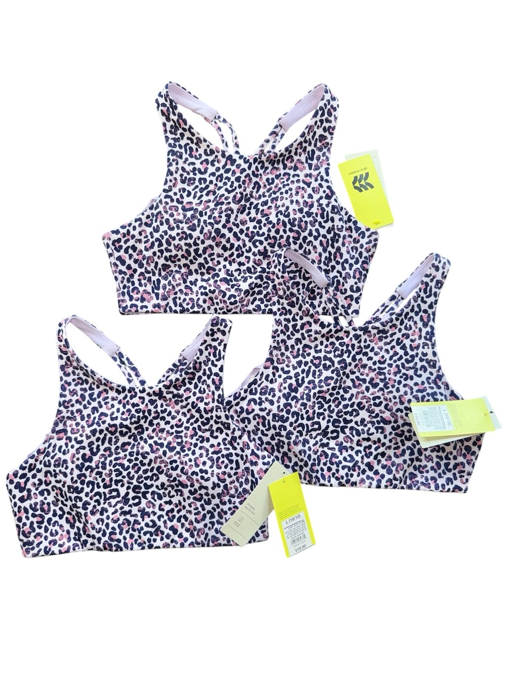 3 New All in Motion Leopard Light Purple Sports Bra Size L (10/12)